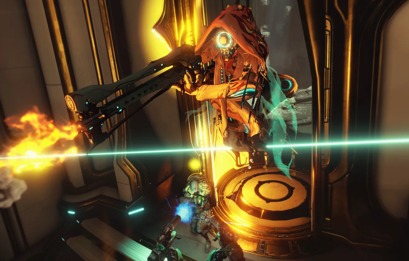 Photo wallpaper being, trunk, gun, Warframe