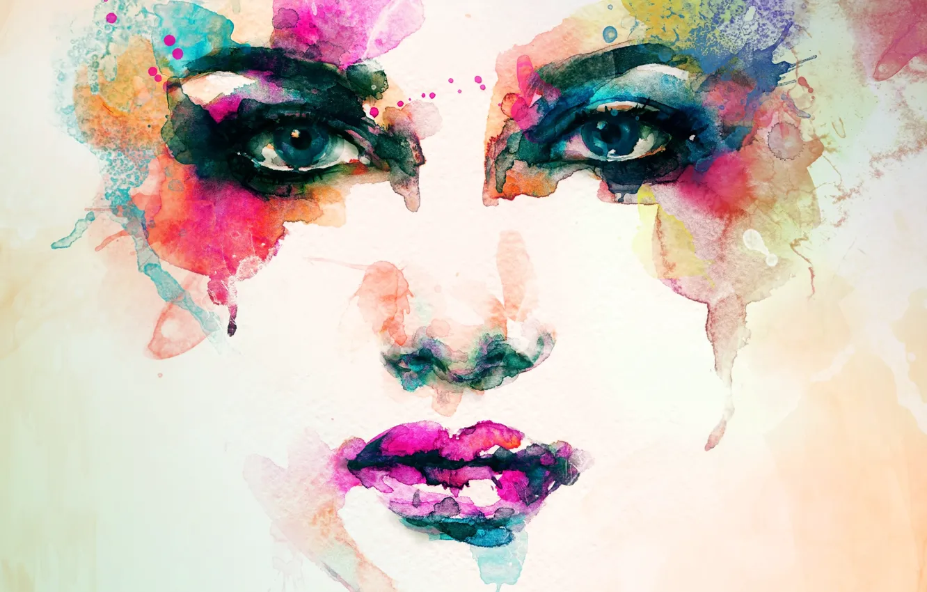 Photo wallpaper girl, colored, portrait, watercolor