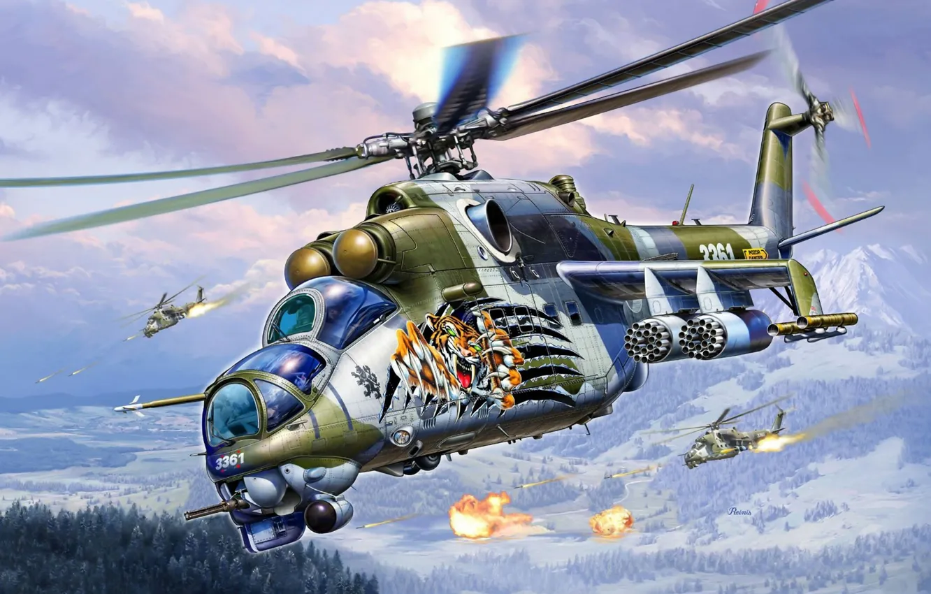 Photo wallpaper art, helicopter, combat, OKB, Russian, Mi-24, Soviet, Mil.