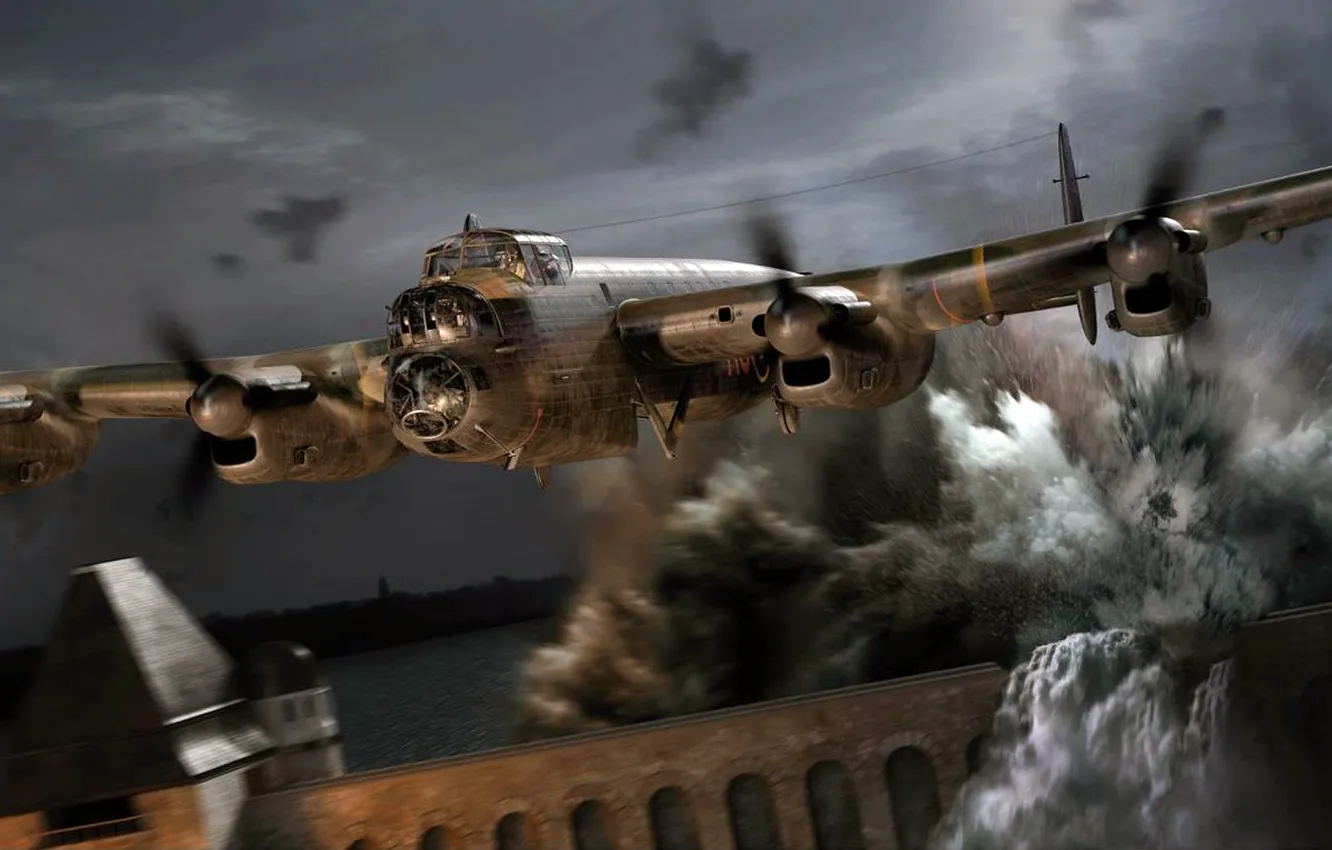 Photo wallpaper art, Avro Lancaster, British four-engine heavy bomber, Dambuster, Operation Chastise