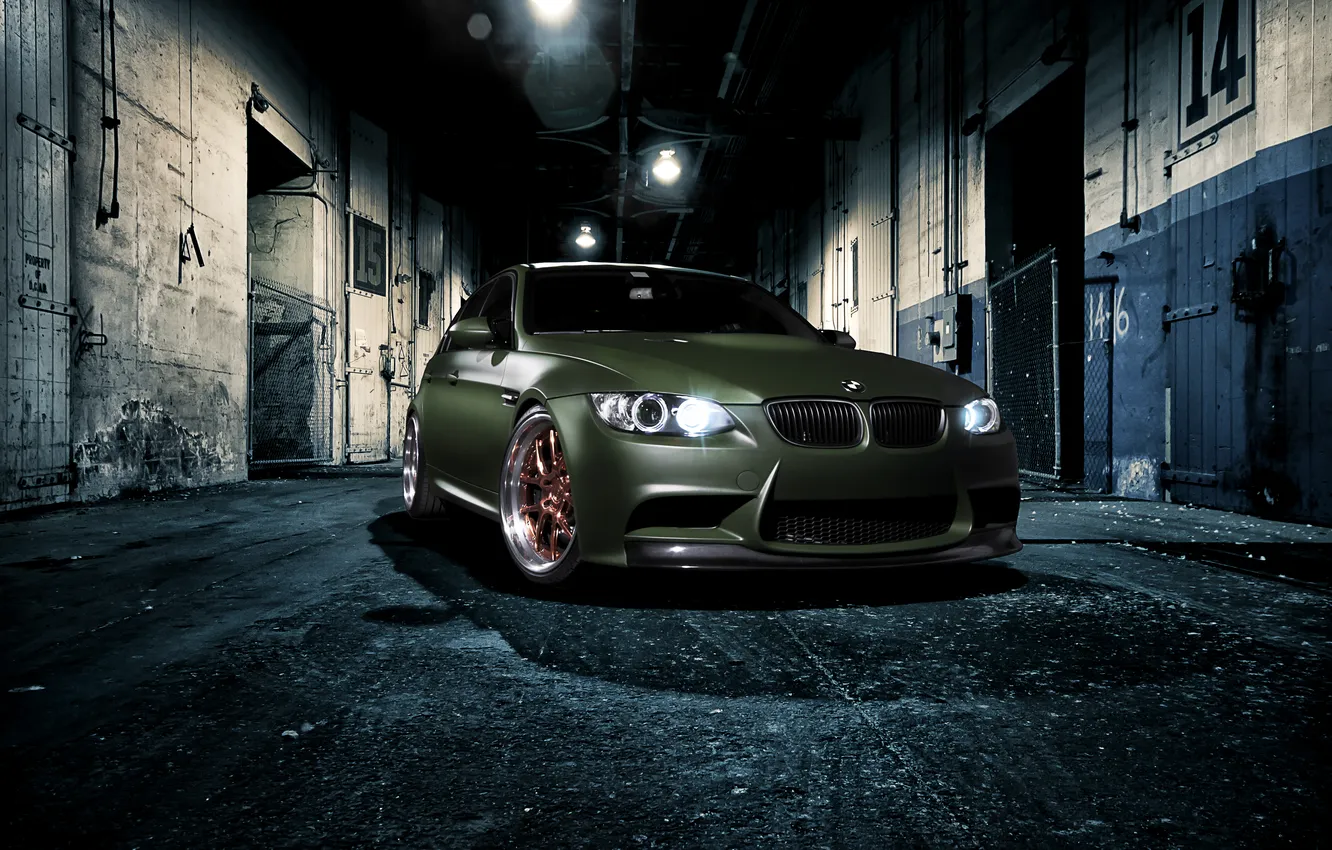 Photo wallpaper green, wall, green, tuning, BMW, BMW, the front part, E90