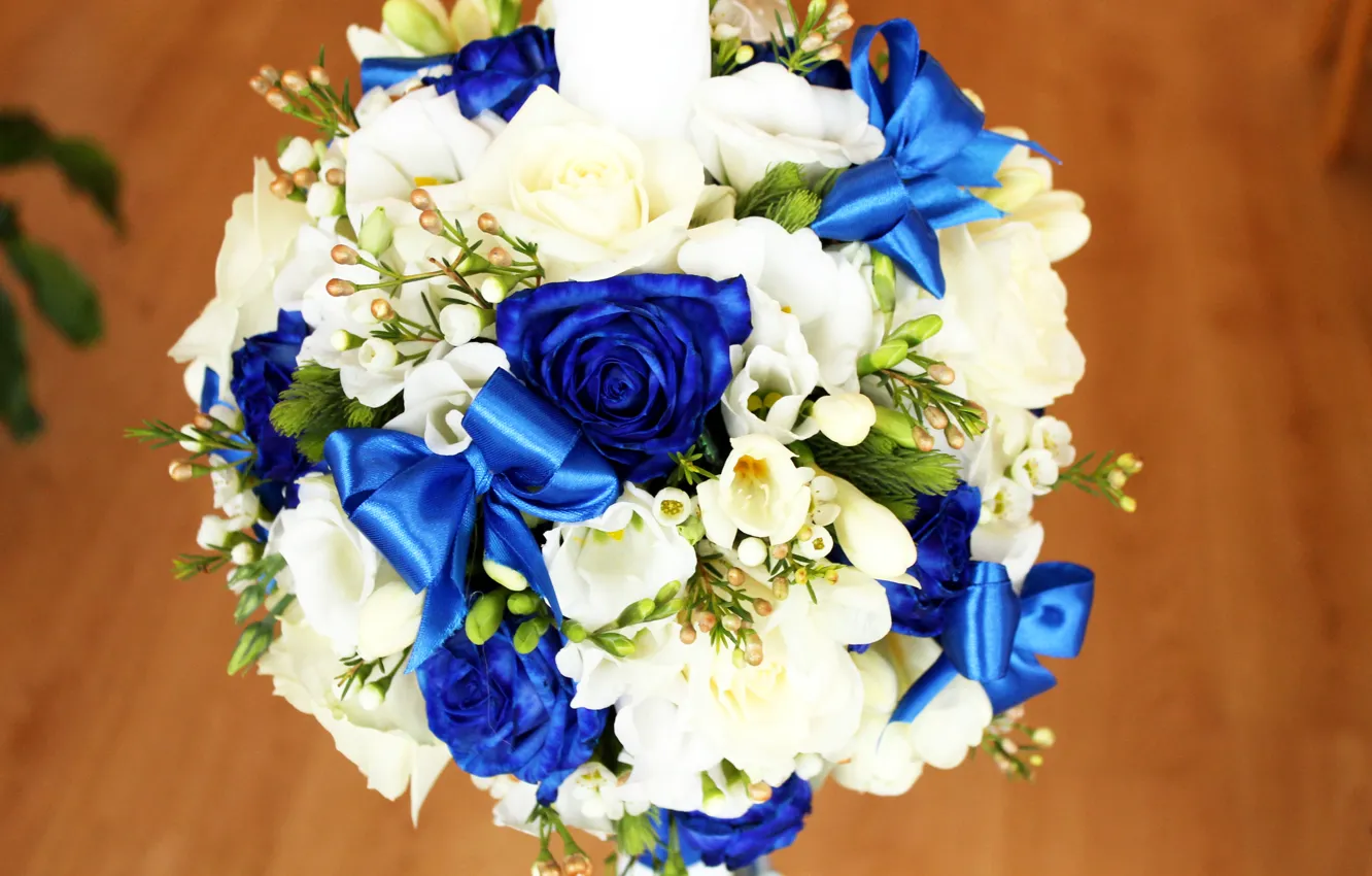 Photo wallpaper flowers, roses, bouquet, tape, bow, wedding, flowers, bouquet