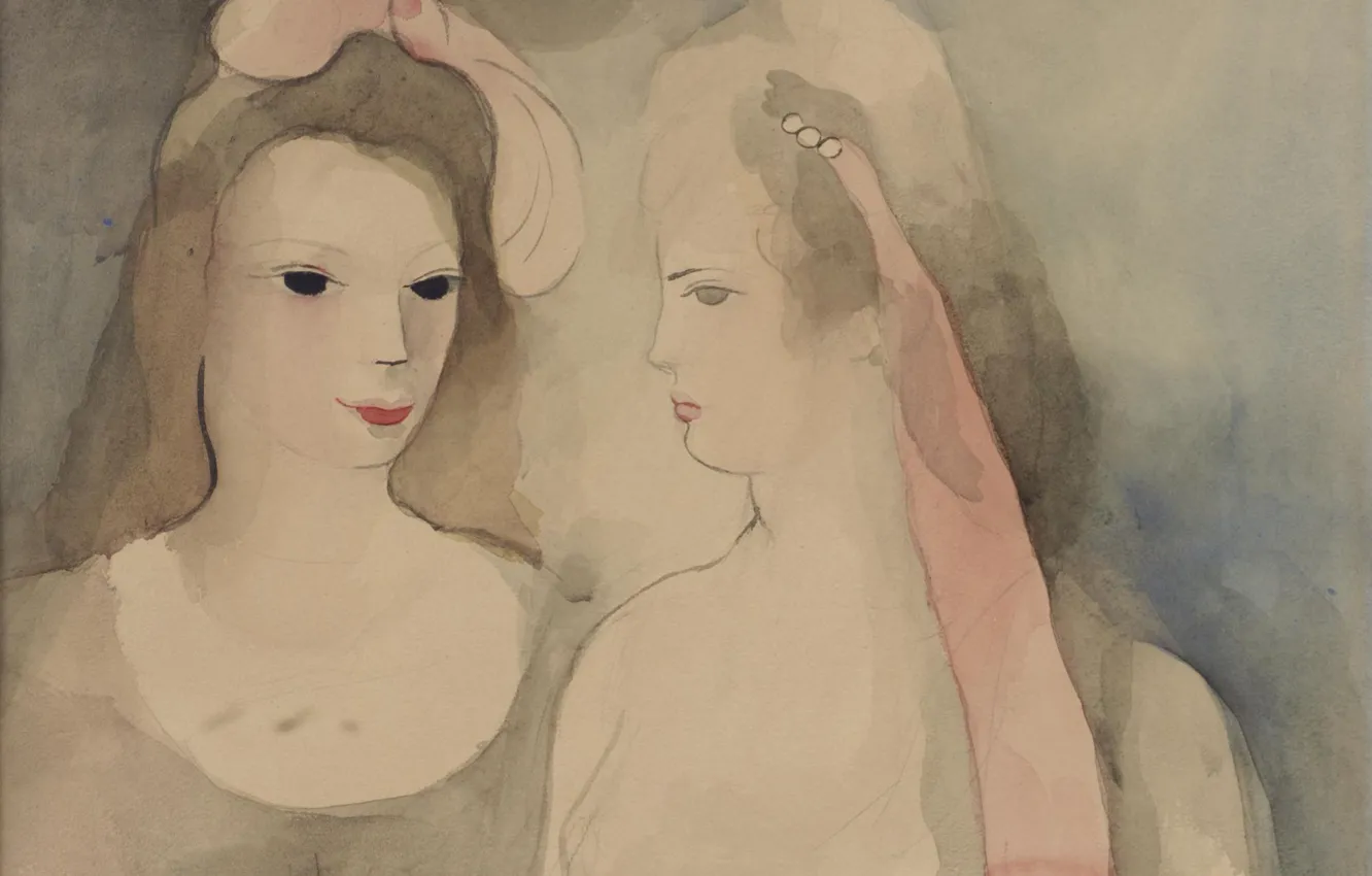 Photo wallpaper paper, pencils, watercolor, mascara, modern, Two young women, Marie Laurencin