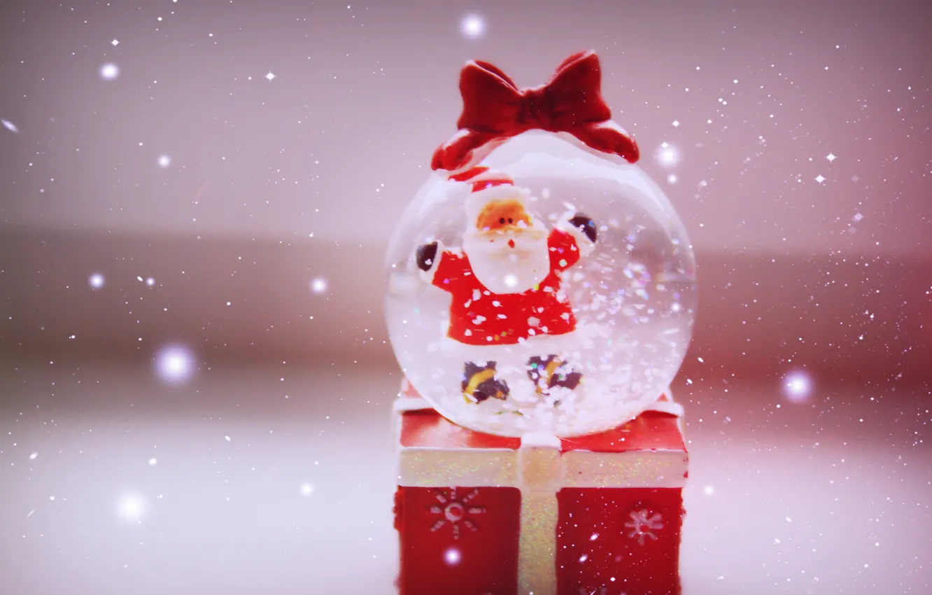Photo wallpaper winter, snow, mood, holiday, gift, balls, new year, red
