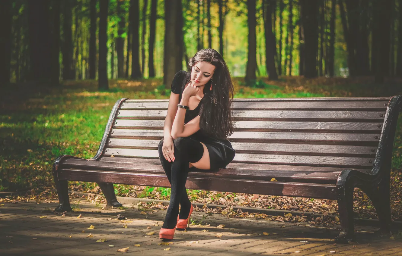 Photo wallpaper Park, dress, bench, in black