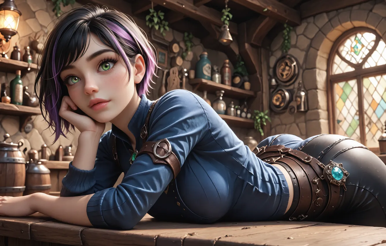 Photo wallpaper eyes, look, hair, interior, art, lips