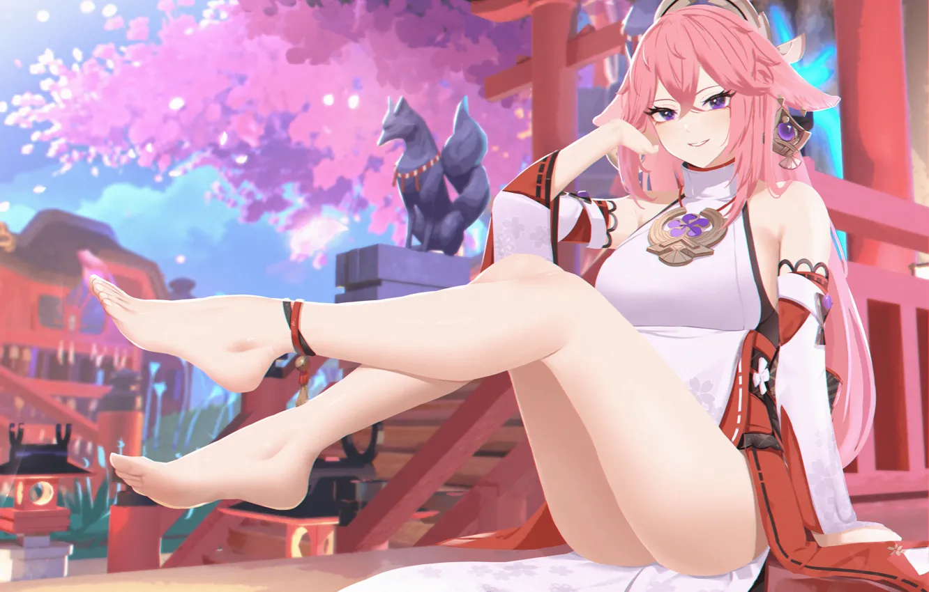 Photo wallpaper sexy girls, dampak genshin, yae miko genshin impact