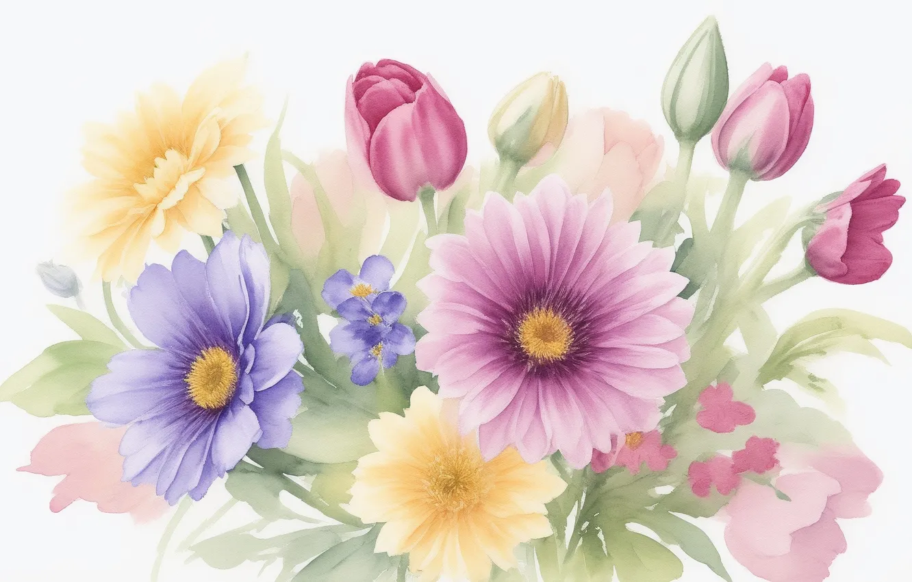 Photo wallpaper purple, flowers, yellow, green, holiday, green, tenderness, figure