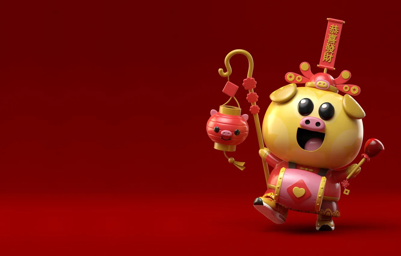 Photo wallpaper holiday, art, flashlight, pig, AJ Jefferies, Year of the Pig TADO installation APM HK