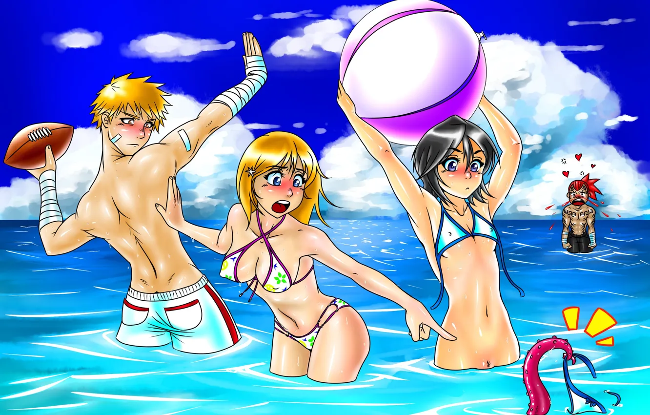 Photo wallpaper beach, the ball, octopus, Bleach, Bleach, the trick, Ichigo, kuchiki Rukia