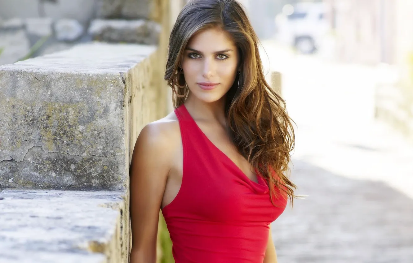 Photo wallpaper girl, red, model, blouse, Anahi Gonzales