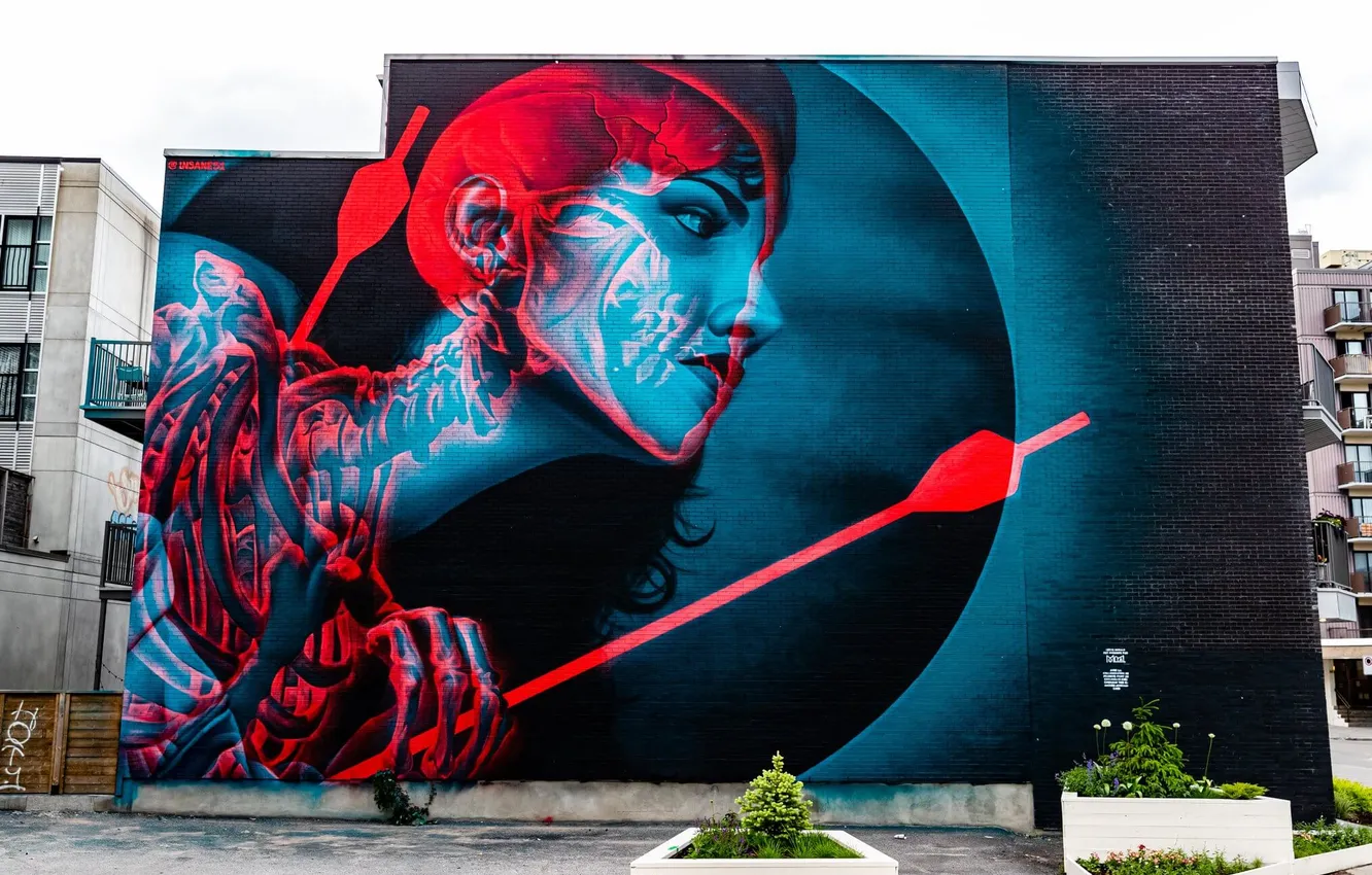 Photo wallpaper girl, city, the city, street, building, girl, street, buildings