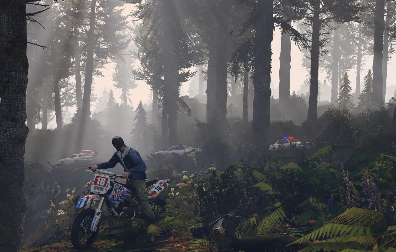 Photo wallpaper forest, landscape, Moto, gta, gta5, Trevor, Grand Theft Auto 5