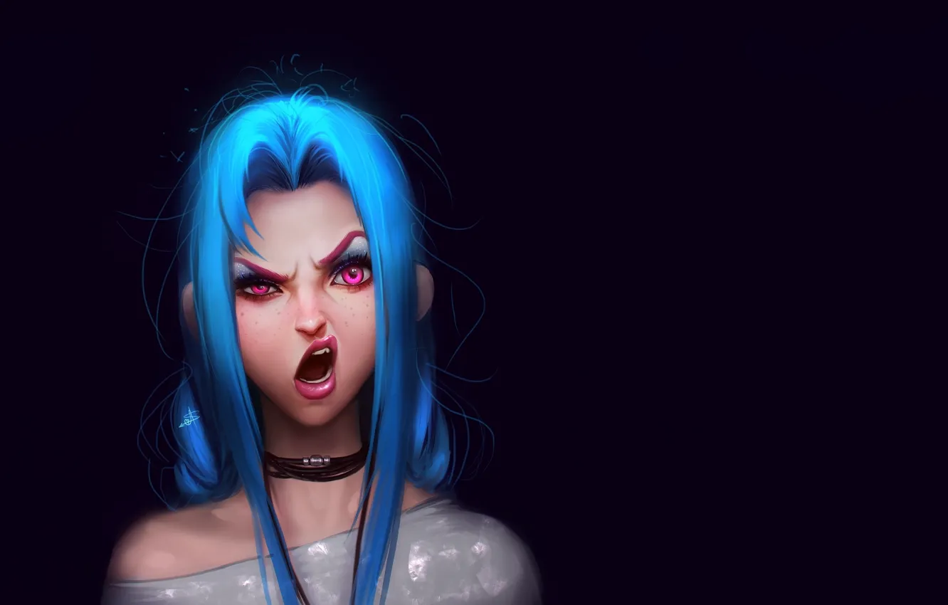 Photo wallpaper girl, figure, punk, art, girl, black background, art, blue hair