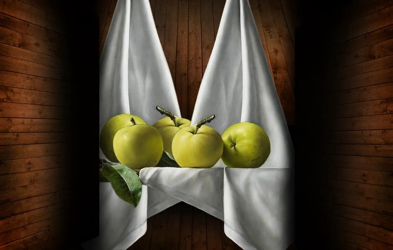 Photo wallpaper still life, apples, cloth