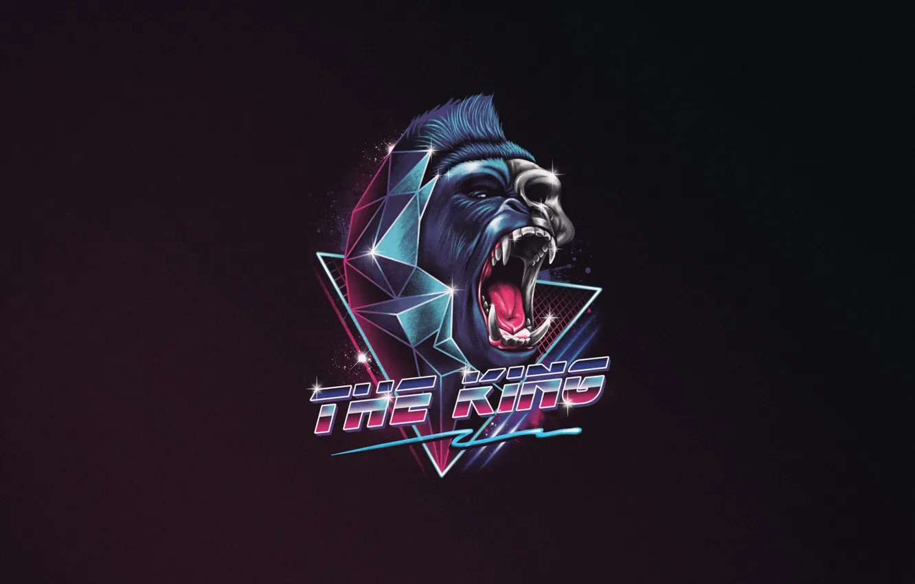 Photo wallpaper Minimalism, Background, Neon, Gorilla, Synth, The King, Retrowave, Synthwave