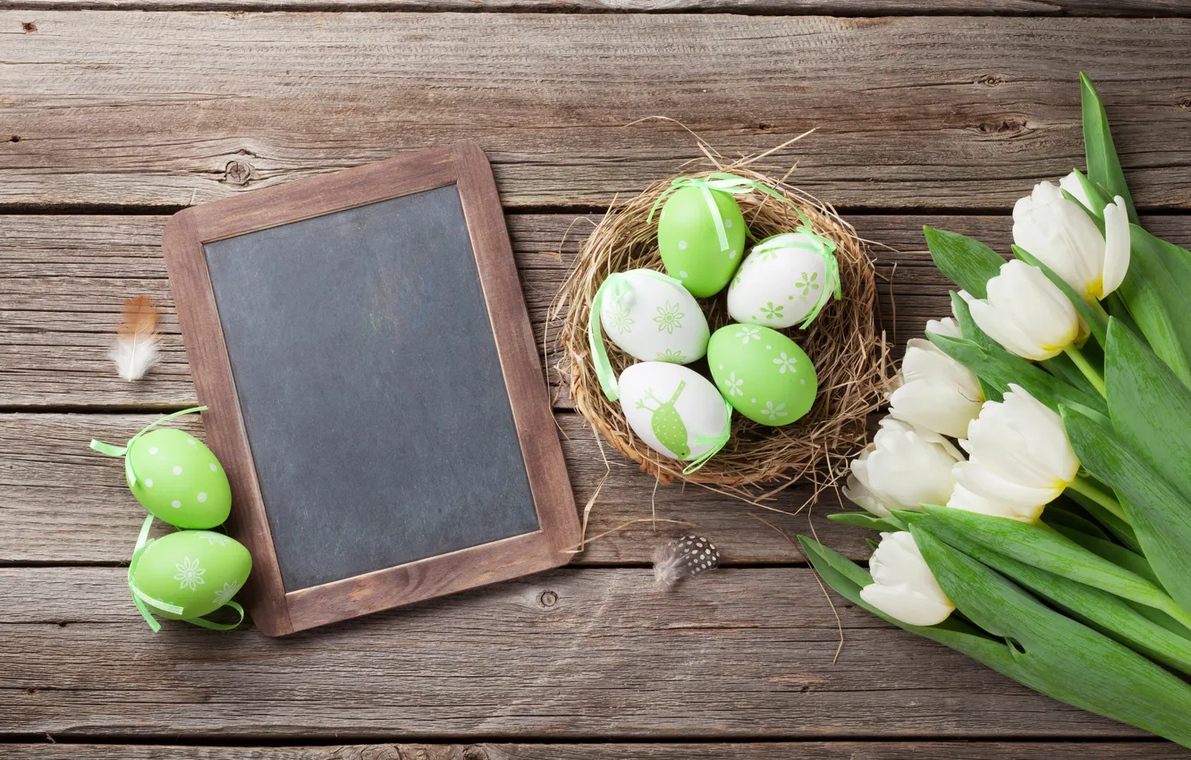 Photo wallpaper flowers, eggs, spring, colorful, Easter, Board, white, happy