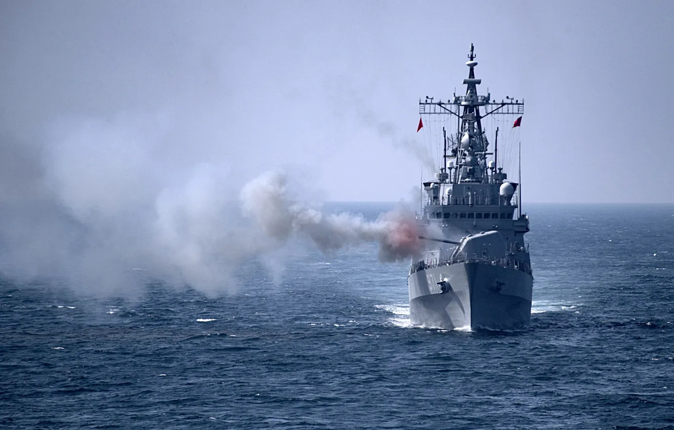 Photo wallpaper Navy, exercises, artillery fire