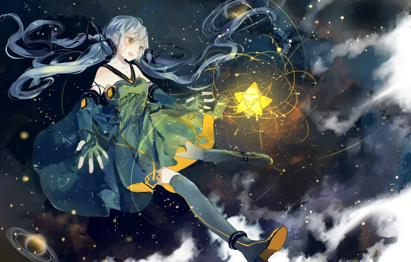 Photo wallpaper space, stars, lights, magic, stockings, gloves, vocaloid, long hair