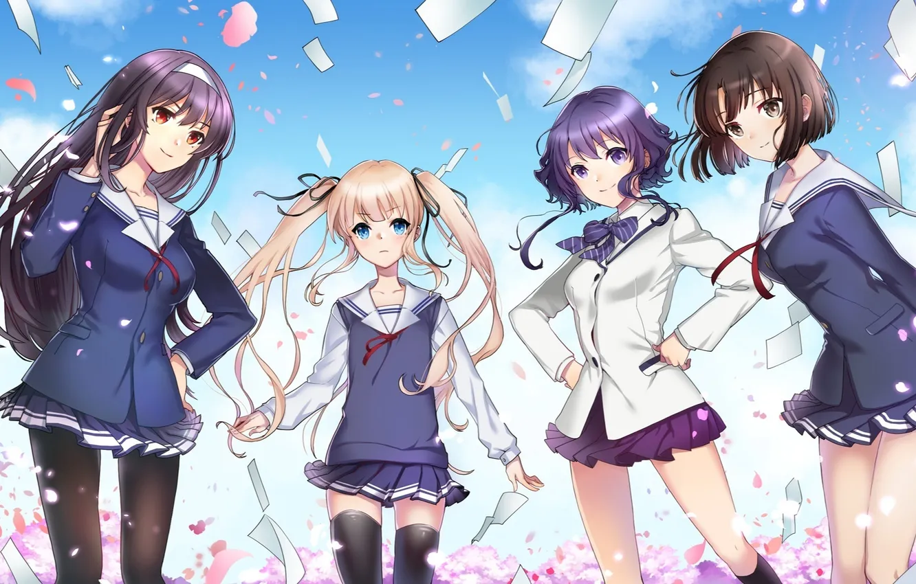 Photo wallpaper girl, flowers, anime, petals, art, schoolgirl, catholic megumi, saenai heroine from sodatekata