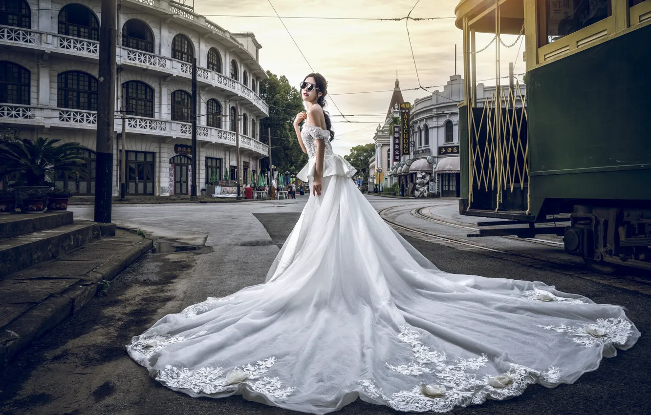 Photo wallpaper girl, street, dress