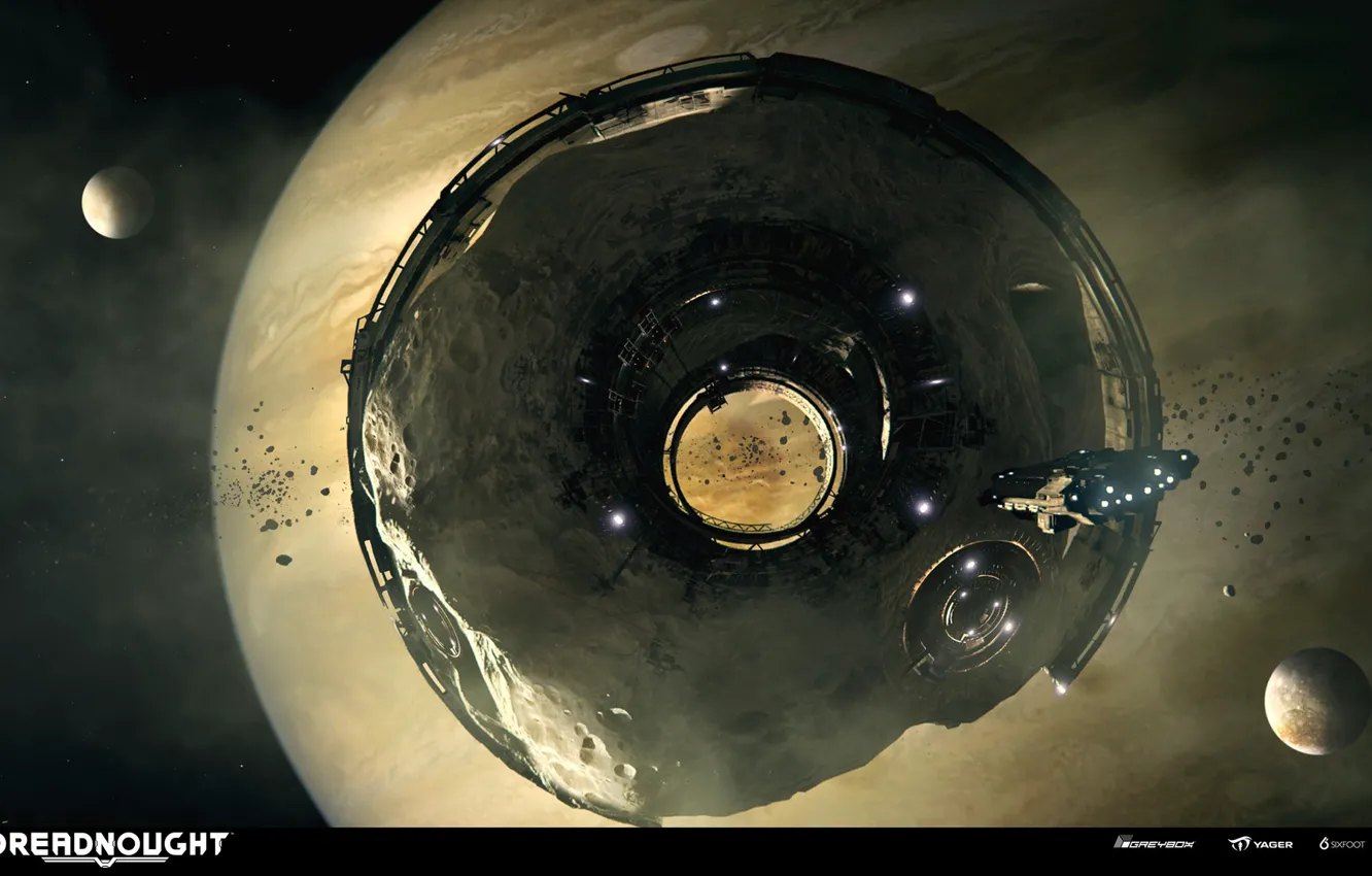 Photo wallpaper space, stars, planet, Dreadnought, Asteroid