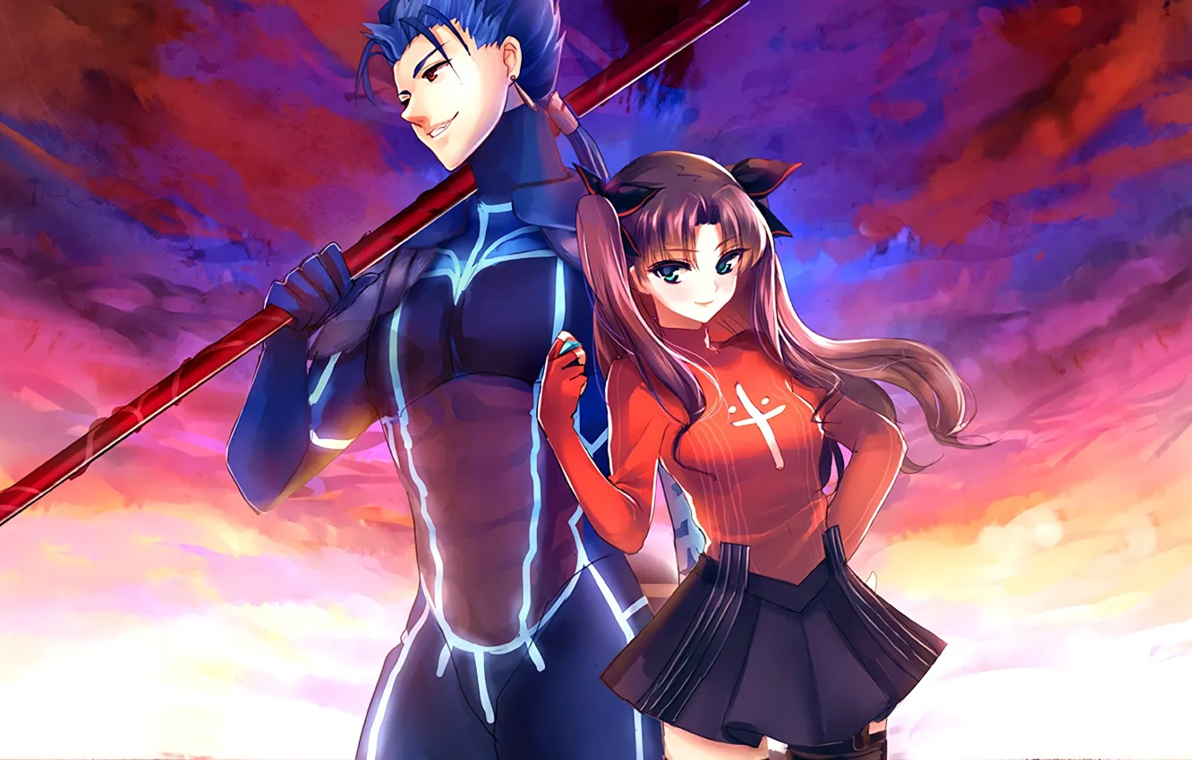 Photo wallpaper art, Fate Stay Night, Lancer, Rin Tohsaka