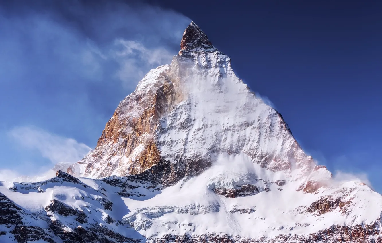 Photo wallpaper winter, the sky, snow, mountains, the wind, mountain, Matterhorn, The Pennine Alps
