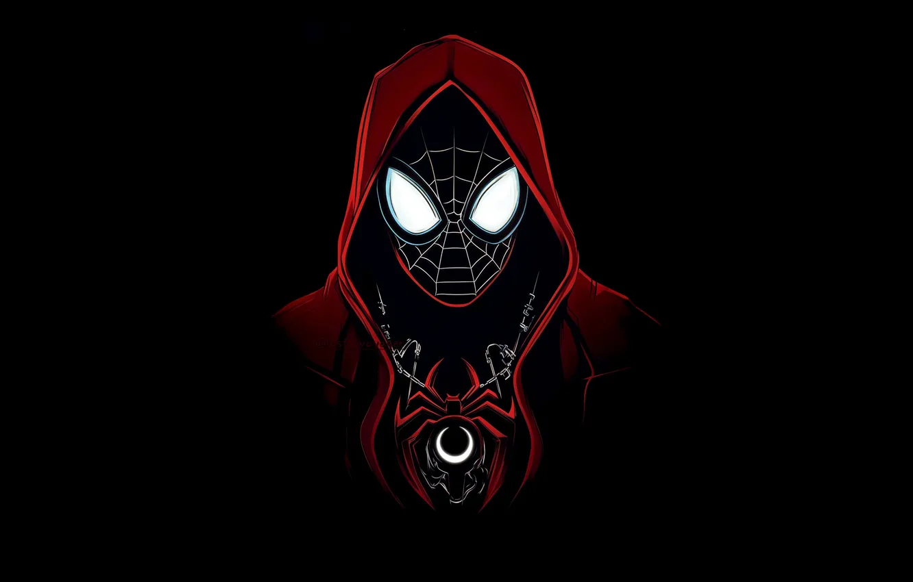 Photo wallpaper mask, black background, black, super hero, Spiderman, Miles Morales, Red Hoodie