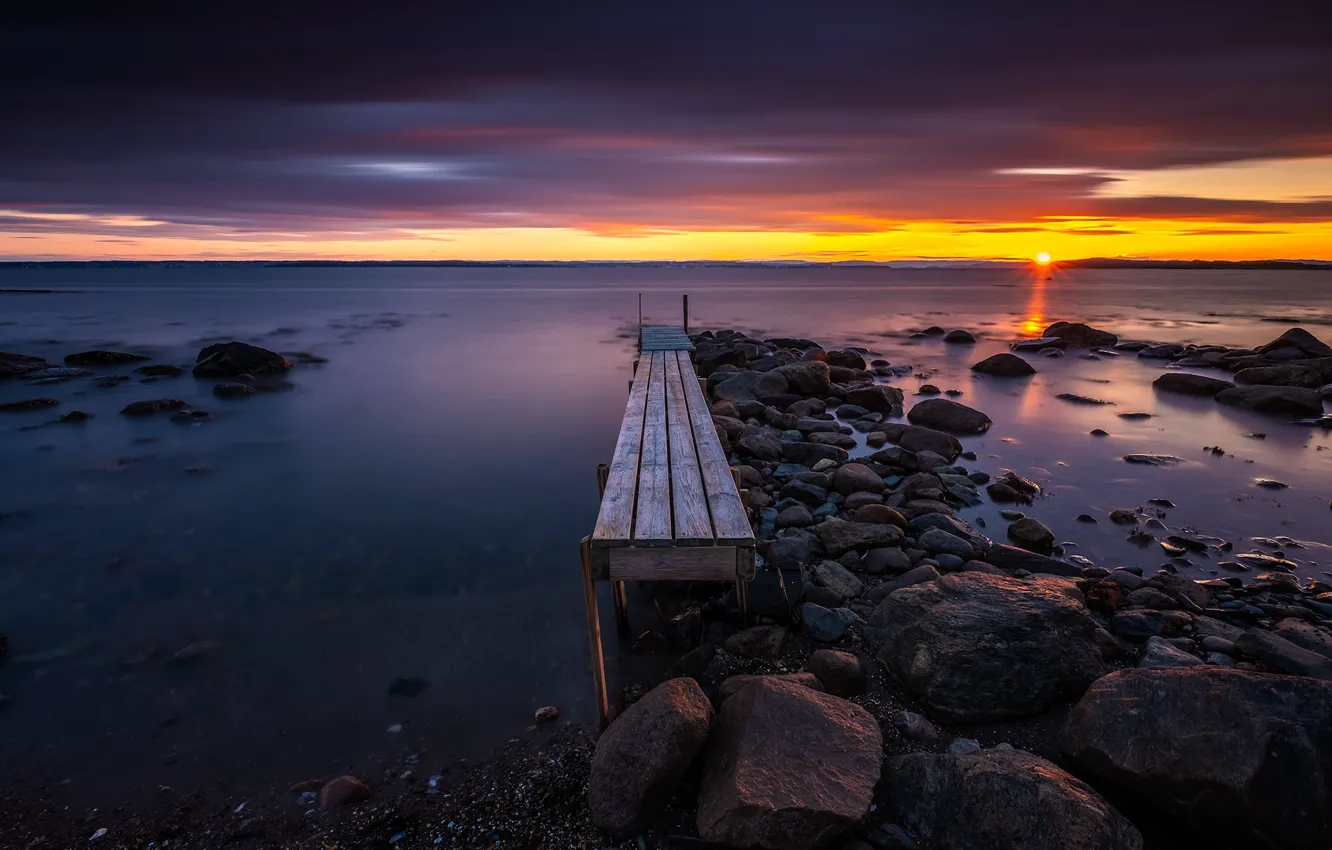 Photo wallpaper sunset, coast, Norway