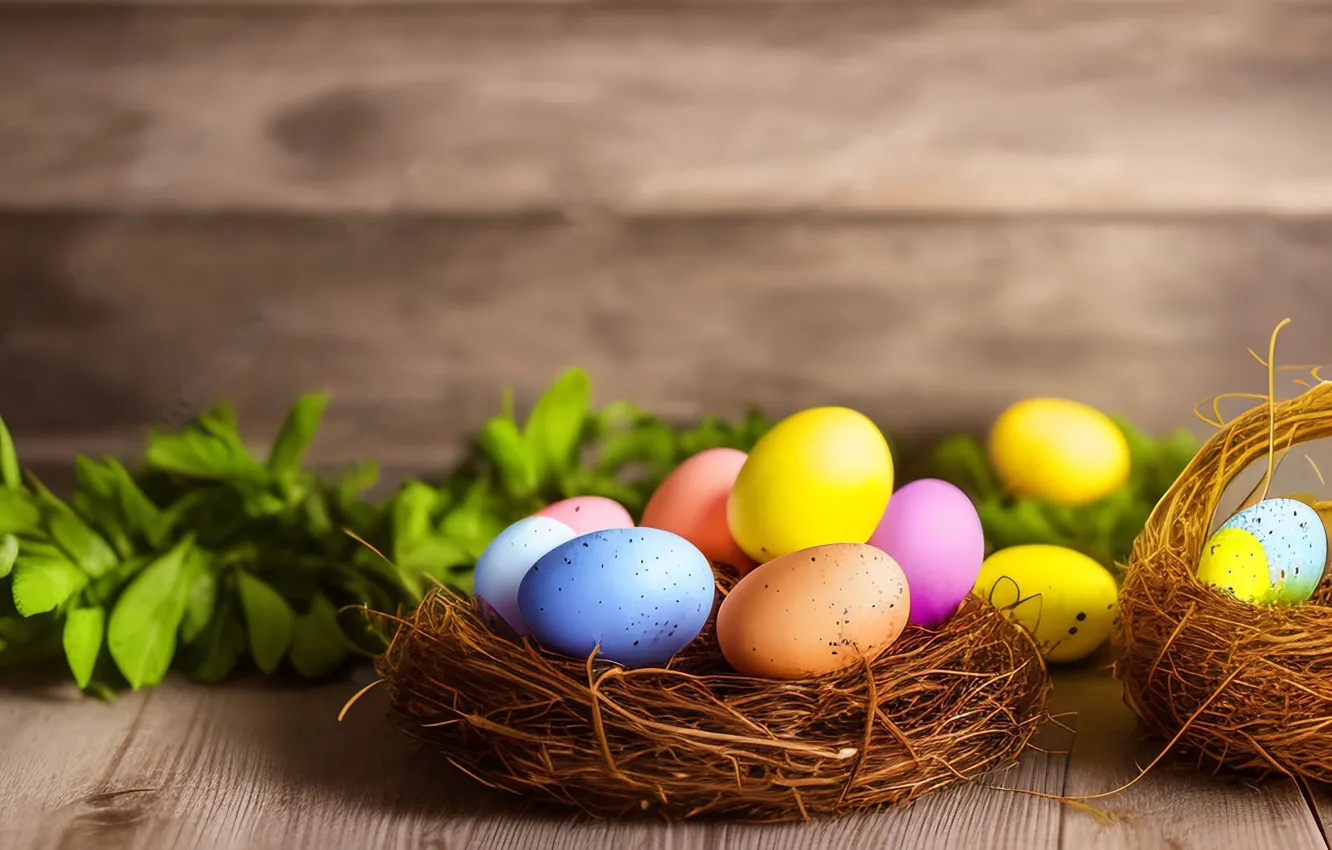 Photo wallpaper bright, eggs, Easter, socket, colorful, eggs, neural network
