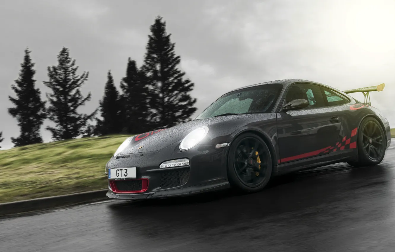 Photo wallpaper drops, rain, black, 997, Porsche, Porsche, black, rain