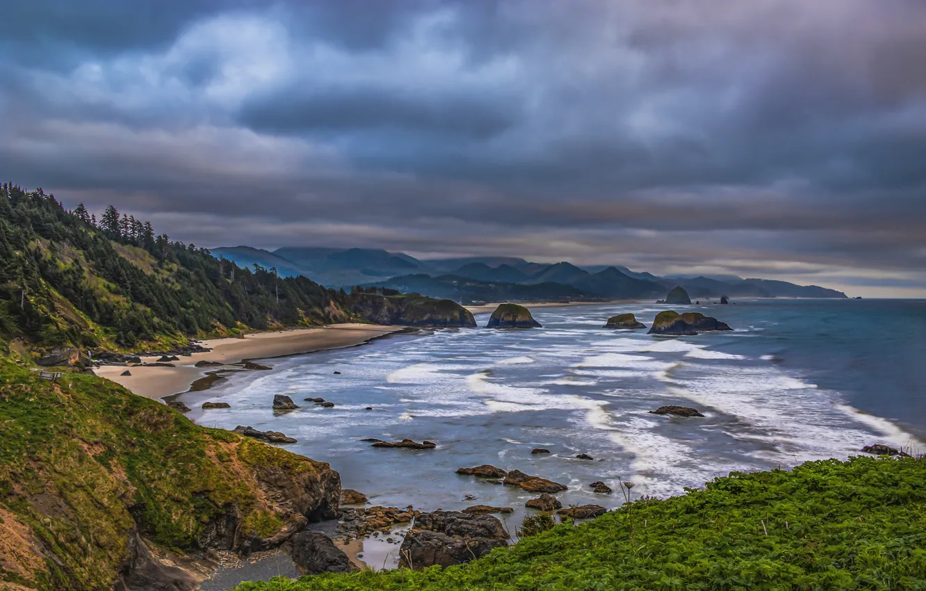 Photo wallpaper landscape, clouds, nature, the ocean, coast, USA, United States, Oregon