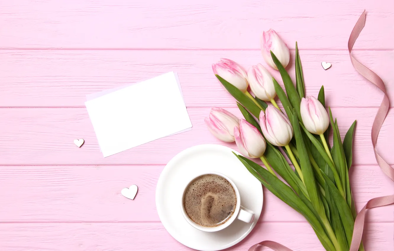Photo wallpaper flowers, bouquet, tulips, pink, wood, pink, flowers, beautiful