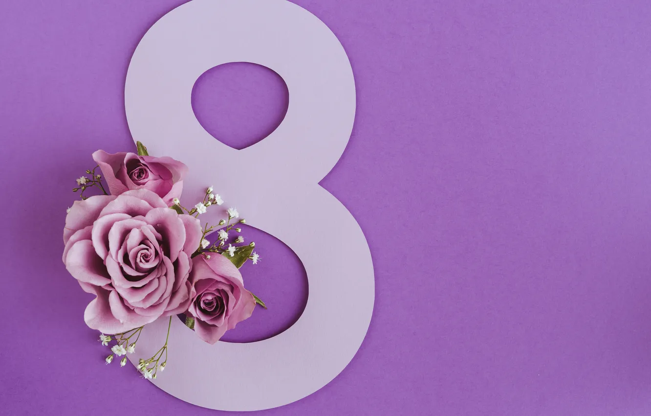 Photo wallpaper flowers, figures, March 8, flowers, spring, number, Happy, women's day