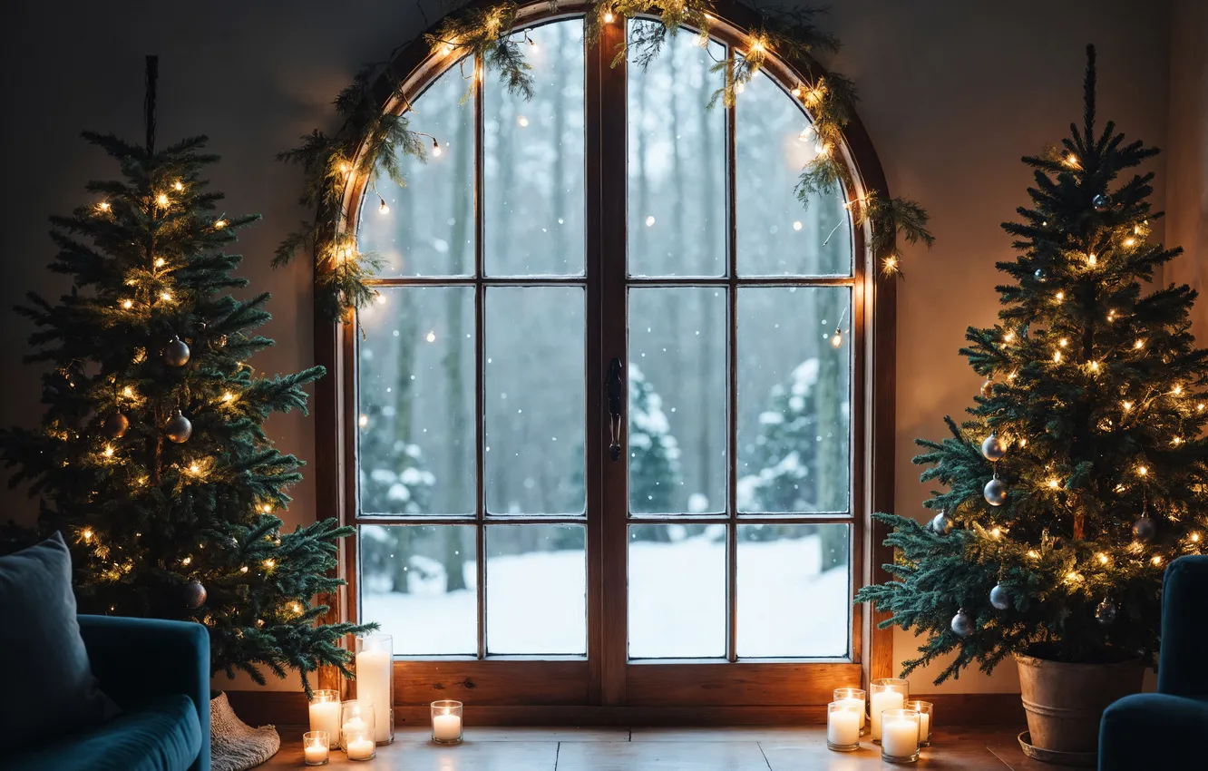 Photo wallpaper decoration, room, gift, tree, new year, interior, Christmas, Christmas