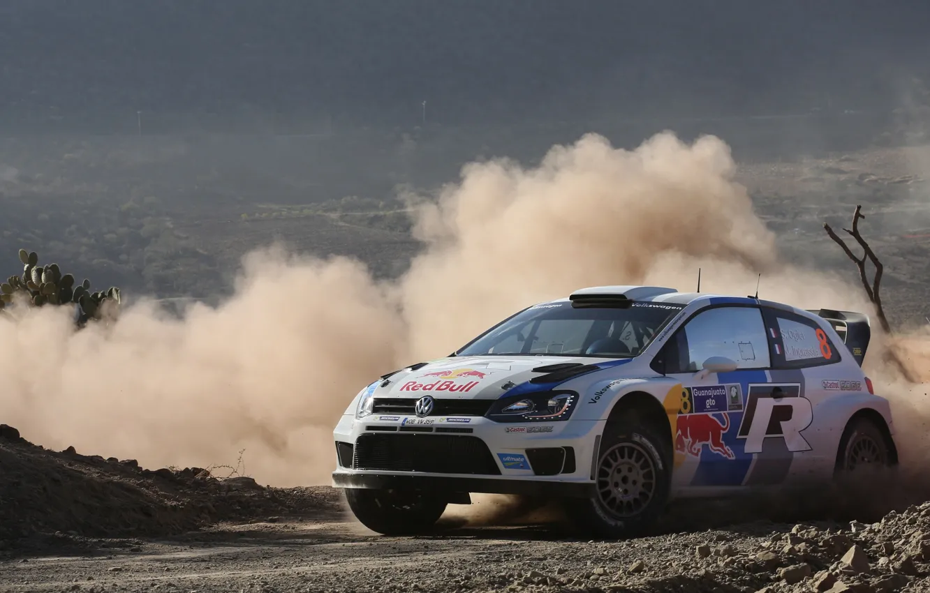 Photo wallpaper Auto, Dust, Sport, Volkswagen, Mexico, Skid, WRC, Rally