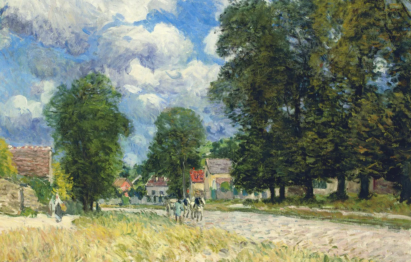 Photo wallpaper landscape, picture, Alfred Sisley, Alfred Sisley, The road to Marly-Le-ROI