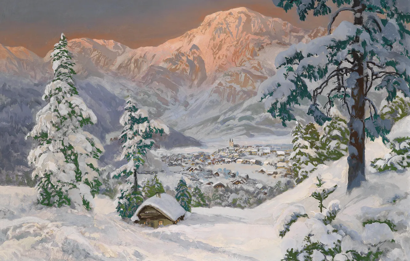 Photo wallpaper winter, snow, landscape, tree, Alps, Alois Arnegger