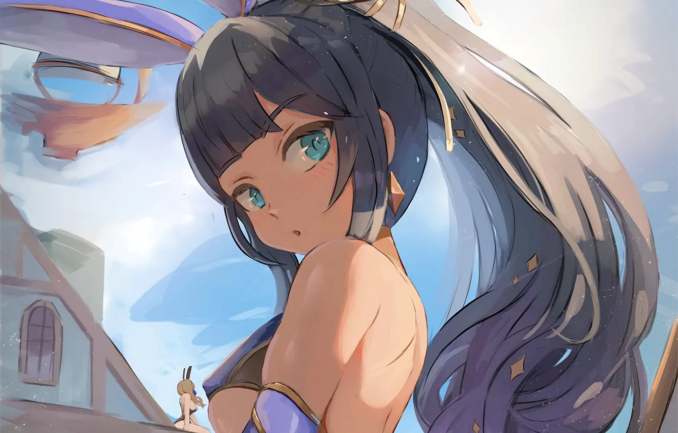 Photo wallpaper girl, sexy, cleavage, long hair, boobs, anime, beautiful, pretty