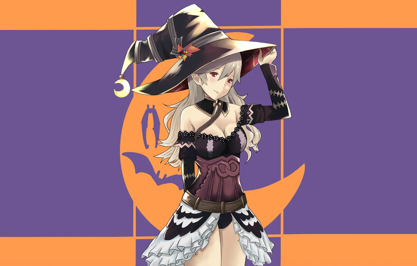 Photo wallpaper Halloween, girl, sexy, cleavage, long hair, boobs, anime, beautiful
