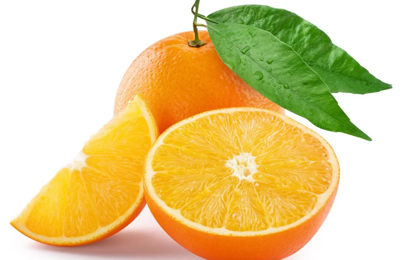 Photo wallpaper leaves, orange, the cut, citrus, the fruit