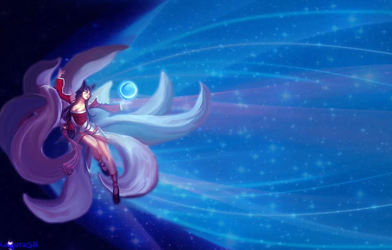 Photo wallpaper girl, light, magic, gesture, art, Fox, League of Legends, Ahri