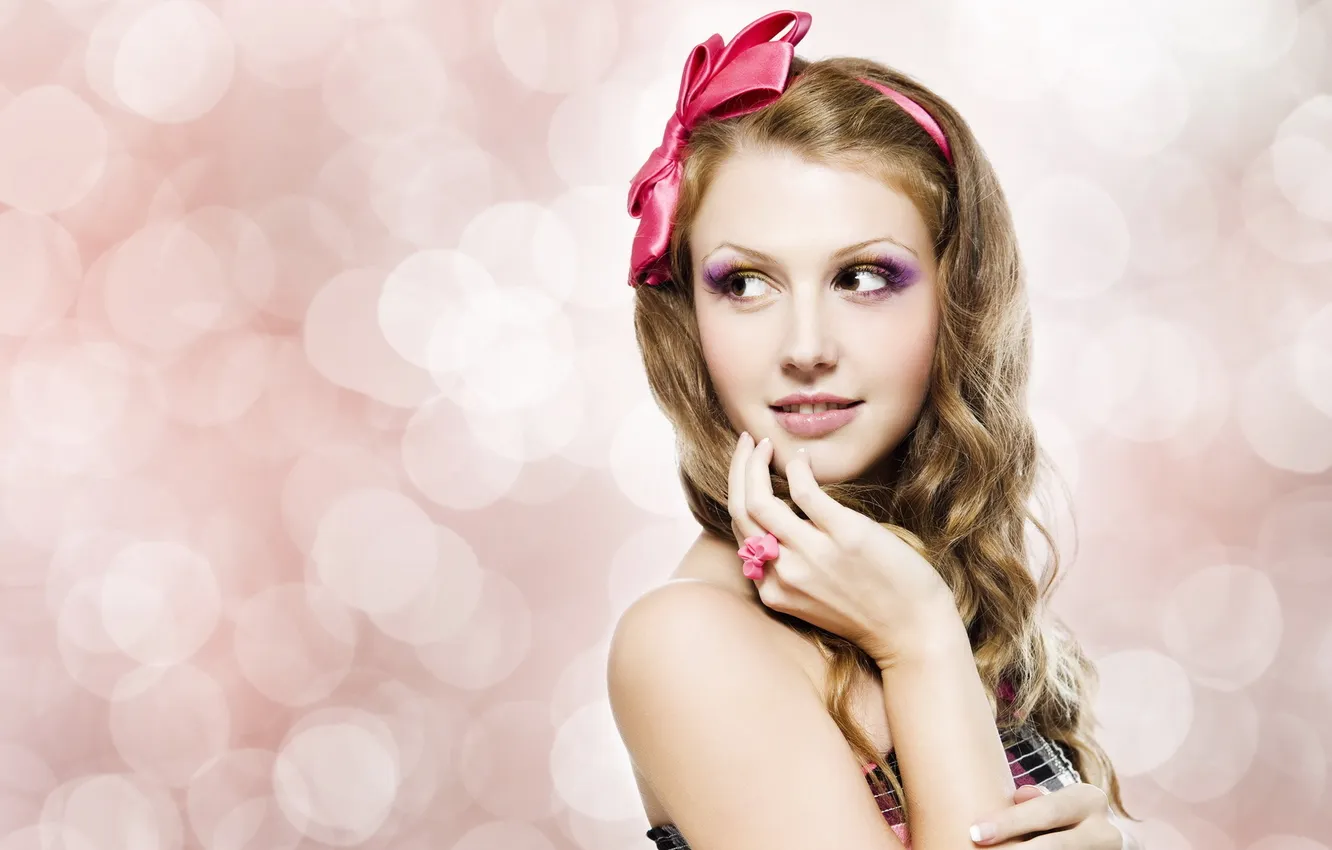 Photo wallpaper girl, model, red bow