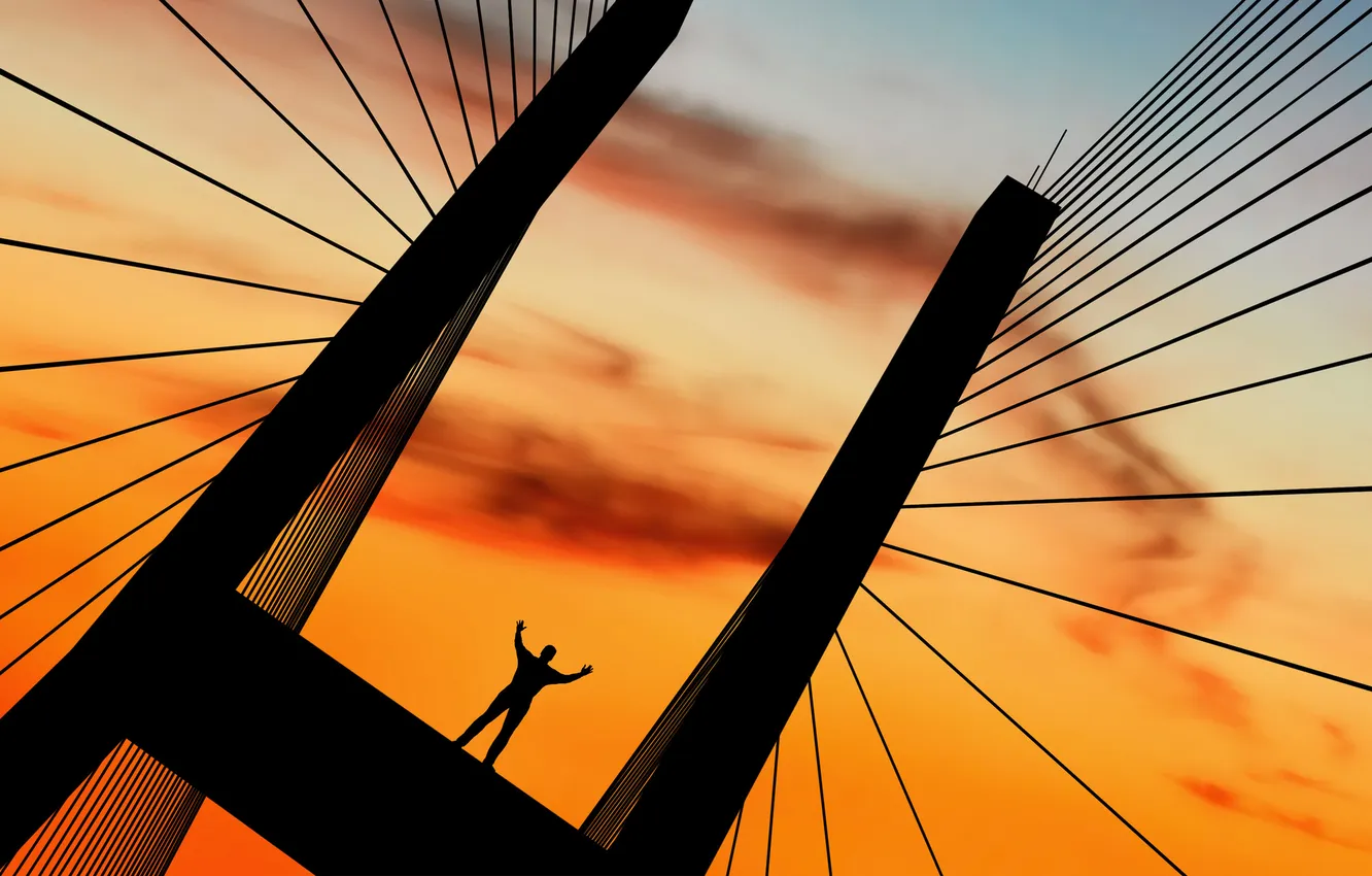 Photo wallpaper freedom, bridge, mood, design, people, minimalism, construction, male