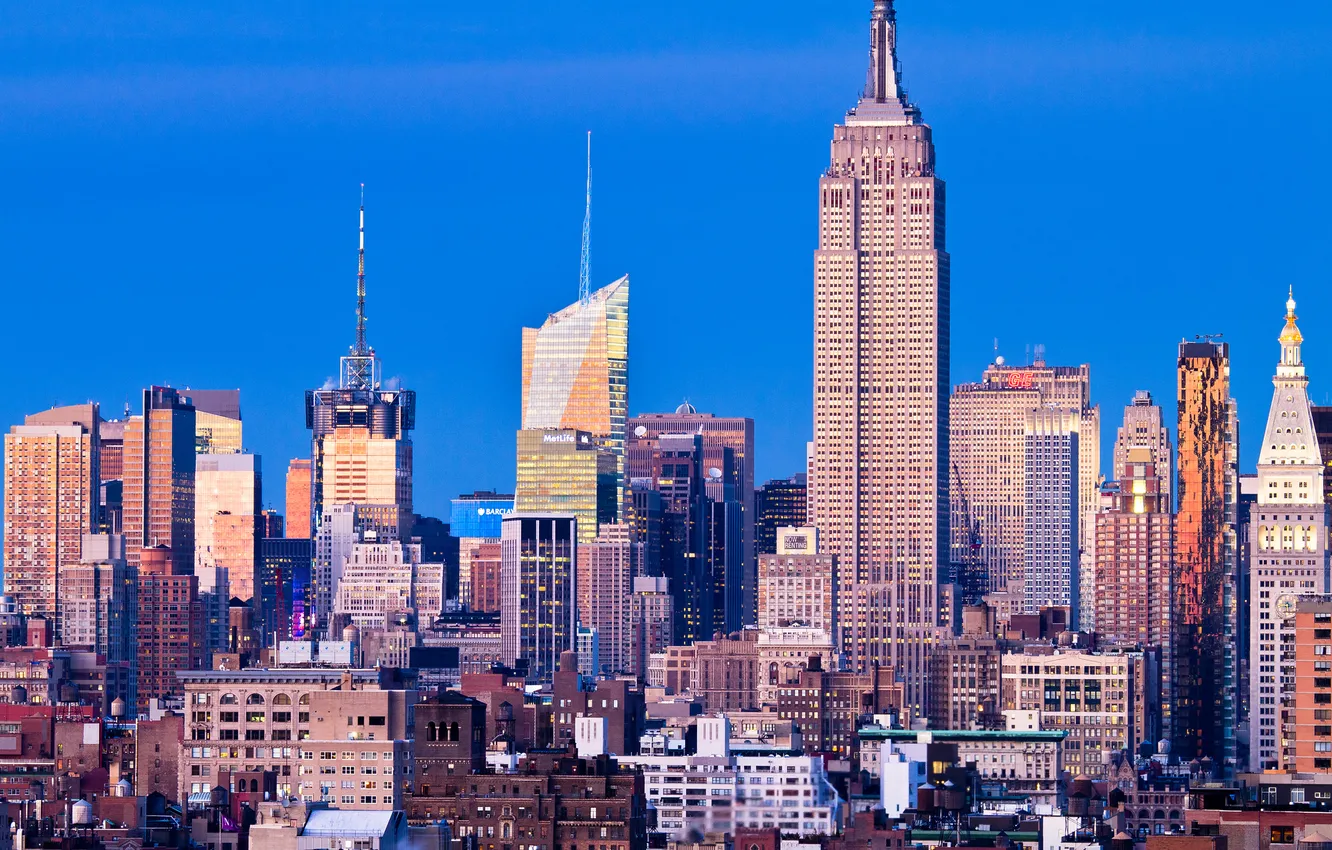 Photo wallpaper the sky, home, New York, skyscrapers, USA, megapolis