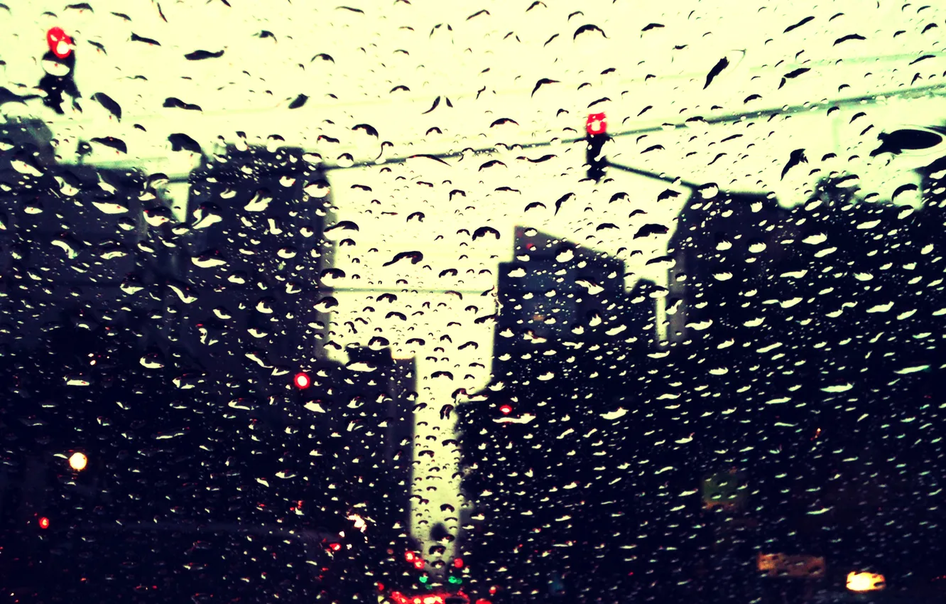 Photo wallpaper water, drops, light, machine, the city, rain, street, window