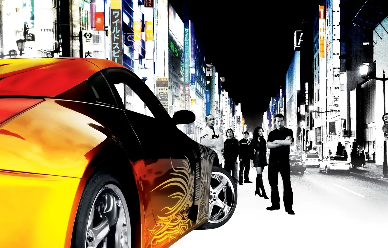 Photo wallpaper machine, the film, street, signs, actors, Nissan, 350z, The Fast and the Furious