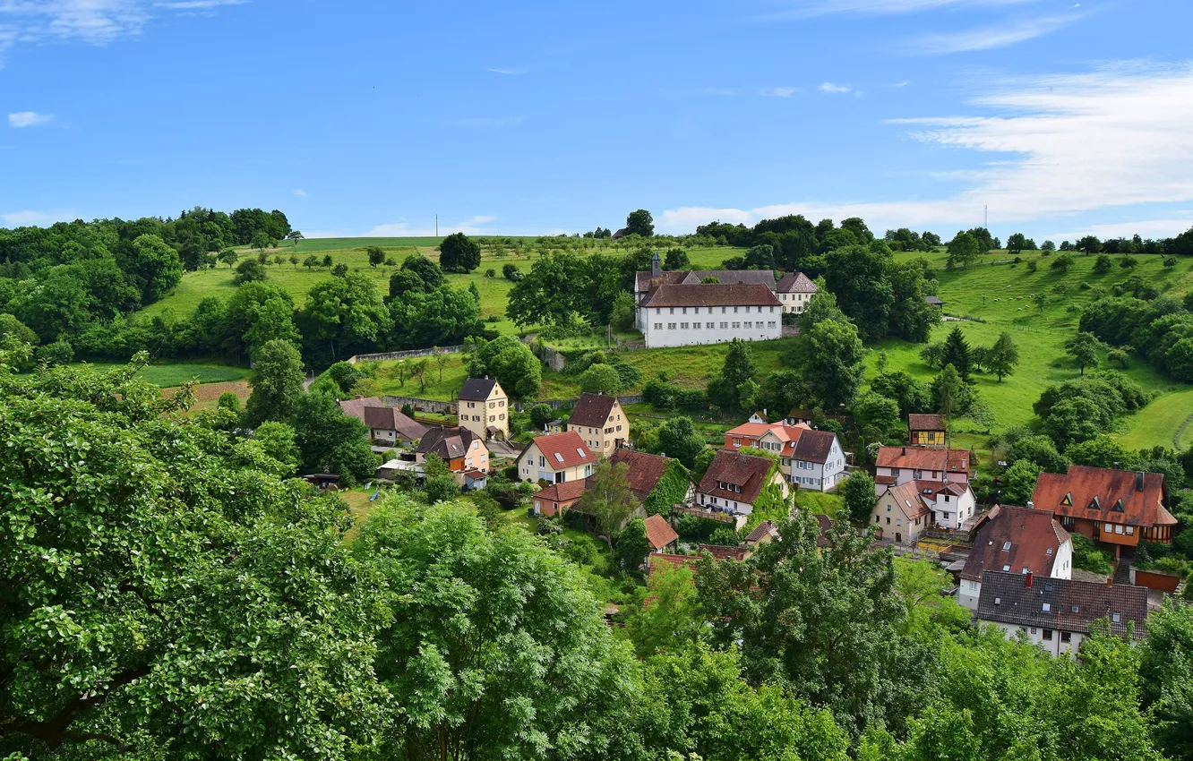 Photo wallpaper greens, field, summer, the sky, the sun, clouds, trees, Germany
