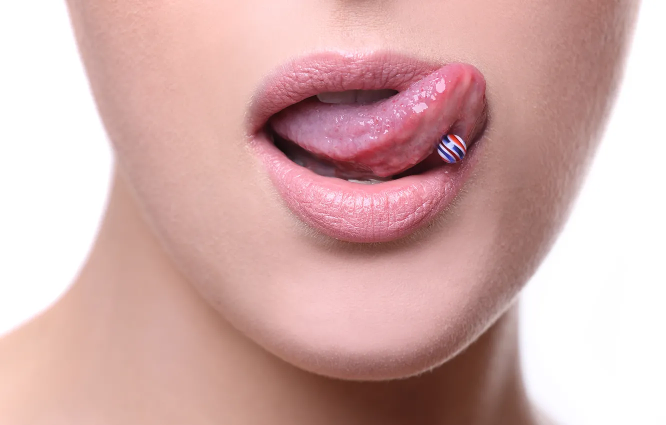 Photo wallpaper woman, lips, piercing, tongue